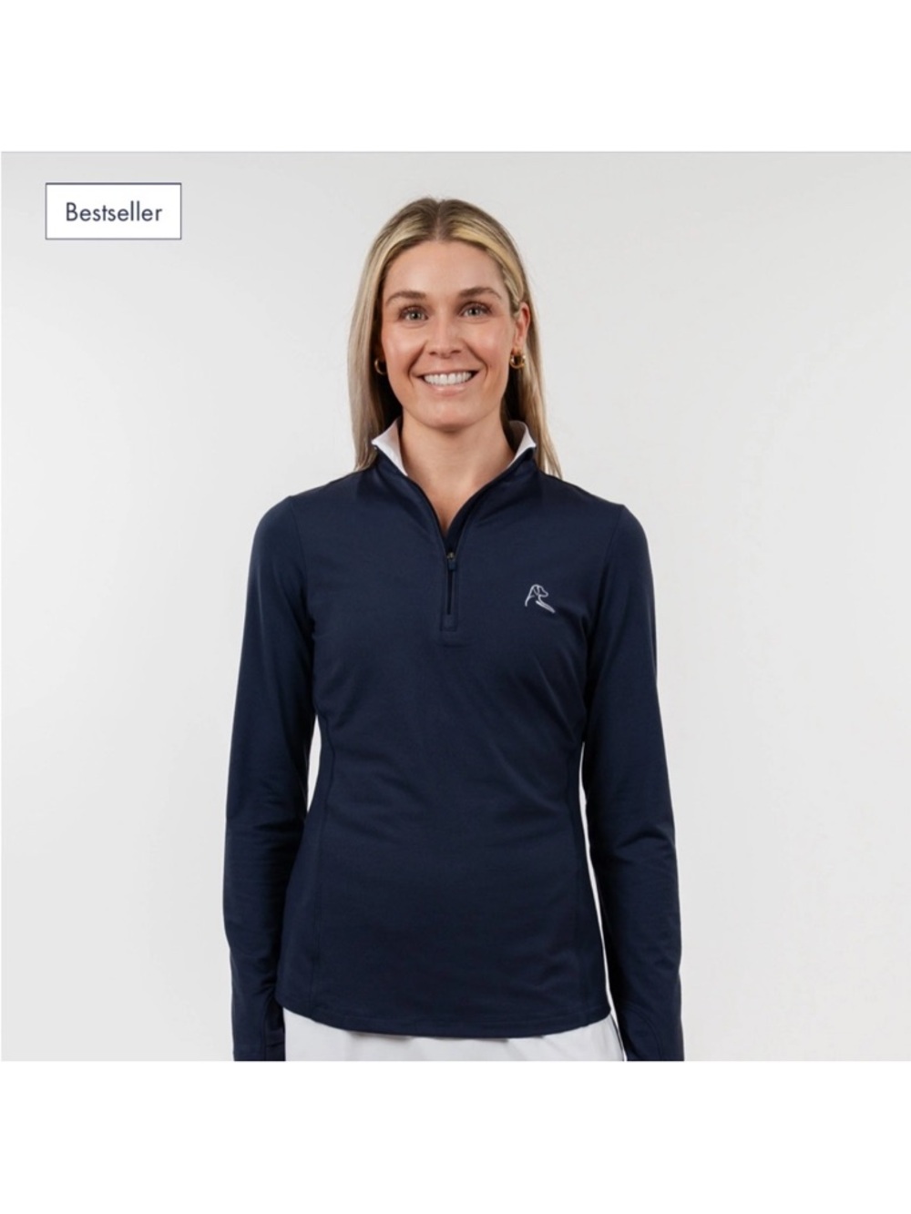 Rhoback Solid Performance Q Zip The Polka Dot Navy Blue Pink Womens Sz M NEW